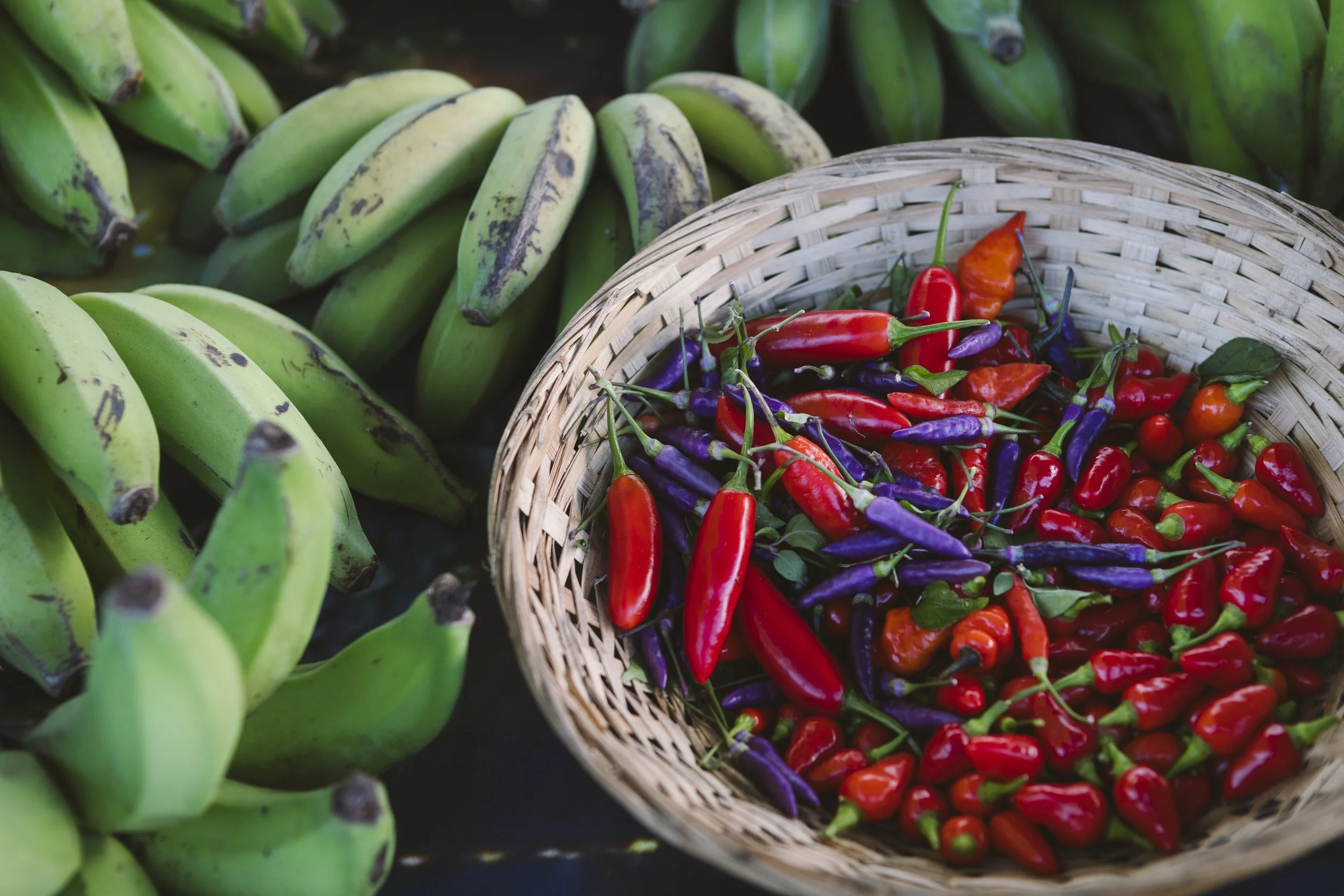 Hot Peppers and Bananas at the Upcountry Farmers Market, Maui