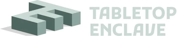 Logo of tabletop enclaue with a geometric 3D design and the text 'TABLETOP ENCLAUE' in bold.