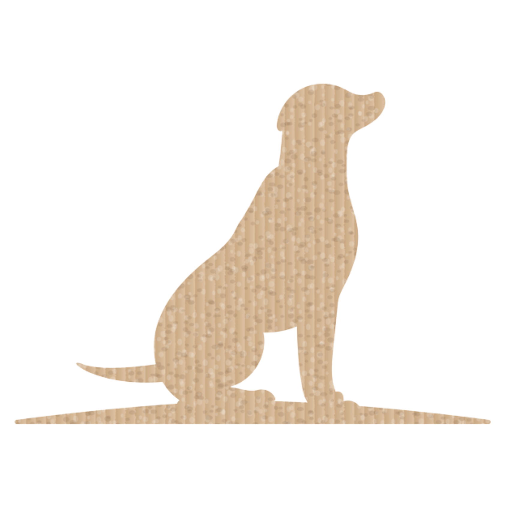 A cartoon illustration of a beige cat with a polka dot pattern, sitting and facing to the right.