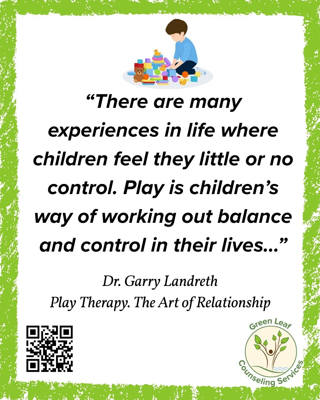 Instagram posts

I always remind myself and others that children are a vulnerable population and they communicate differently from adults. Play therapy allows them to express their thoughts, feelings, and wishes in ways they cannot communicate with w