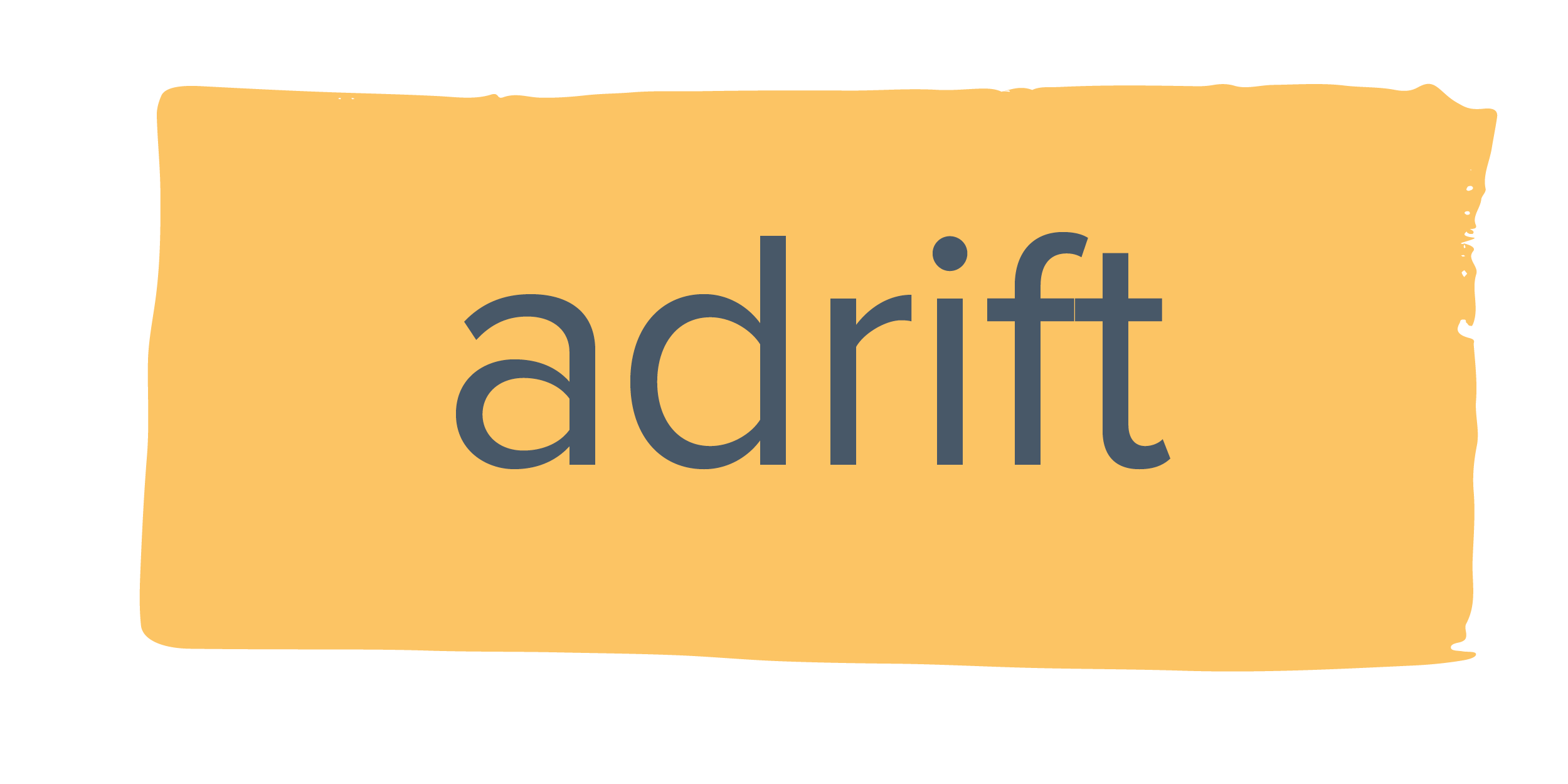 A yellow rectangular sign with the word "adrift" written in large gray lowercase letters.