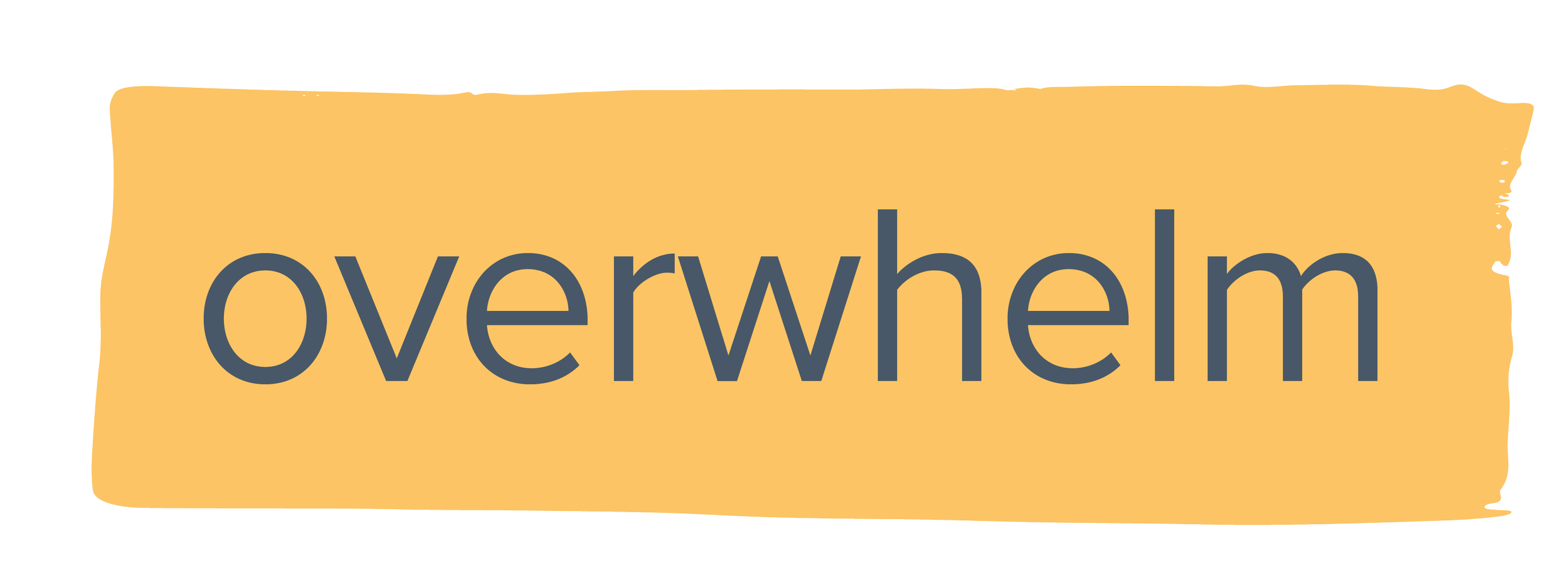 A yellow torn paper background with the word 'overwhelm' written in large, dark gray lowercase letters.
