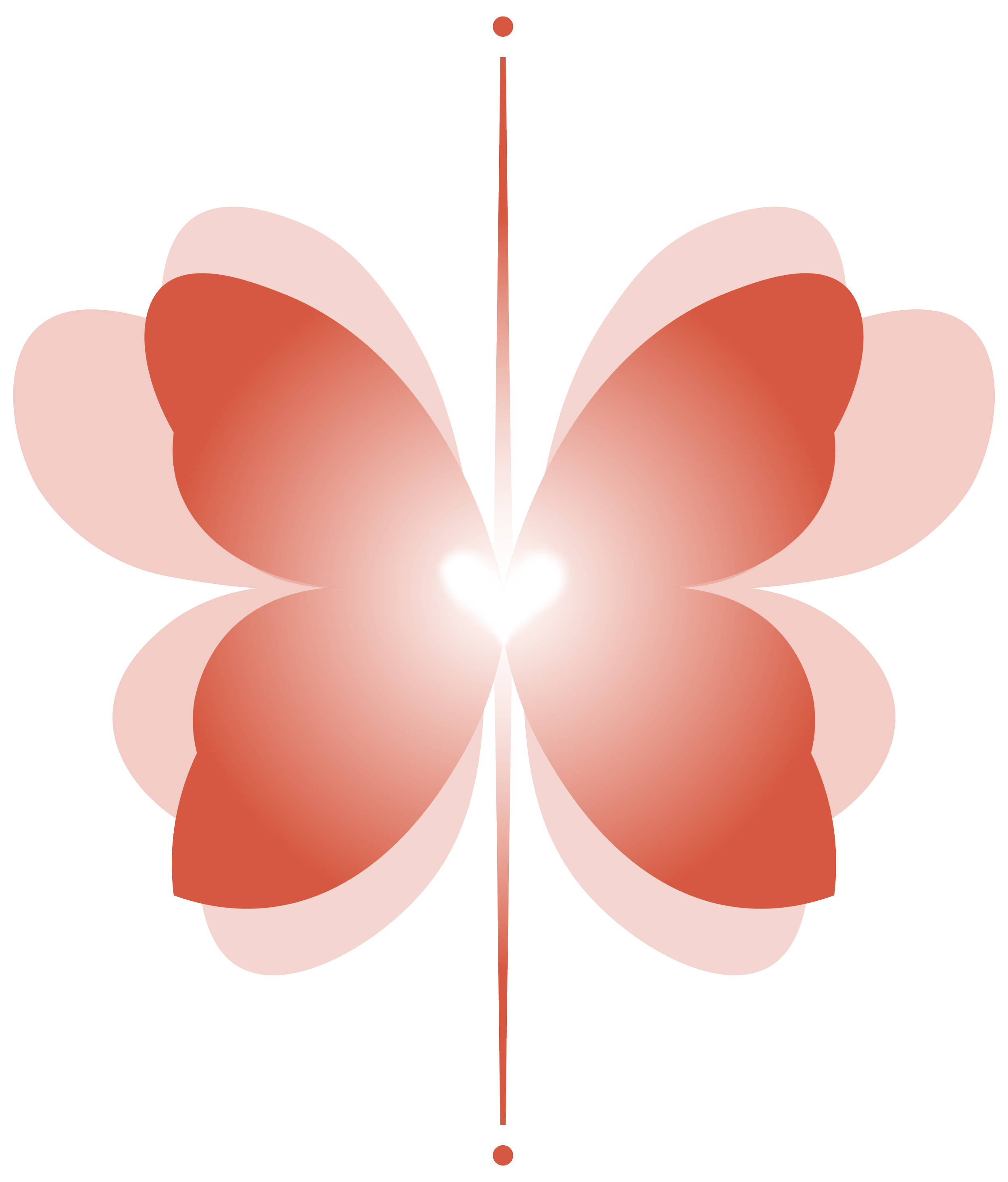 A symmetrical digital rendering of a butterfly with orange and red wings, set against a black background. The butterfly's wings have a smooth gradient from dark red to lighter orange, with the body in the center and antennae extending upwards.