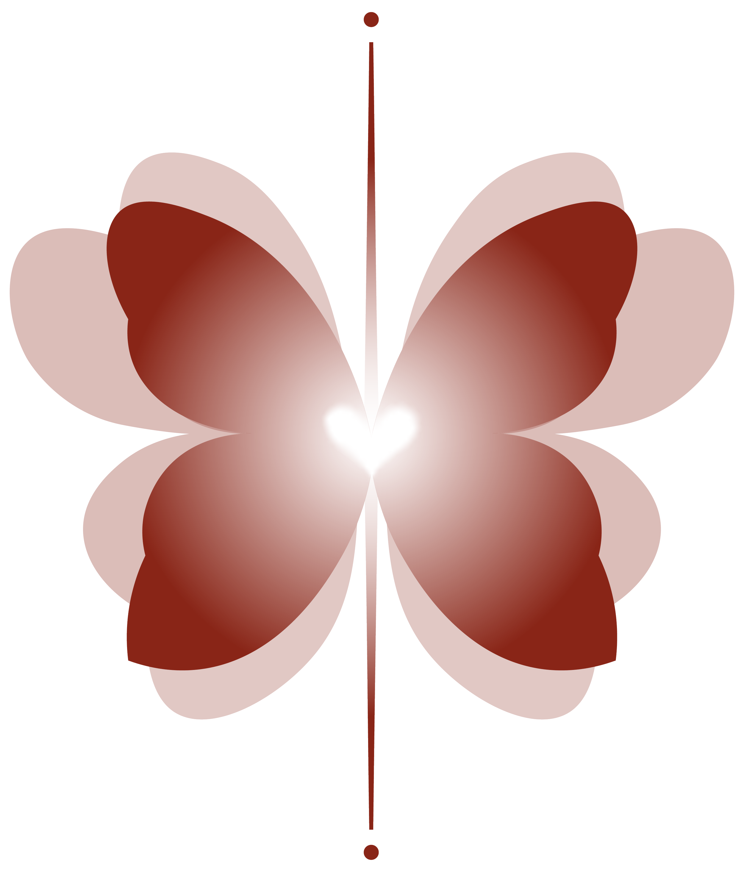 Digital symmetrical butterfly illustration with dark red wings and a white glow at the center.