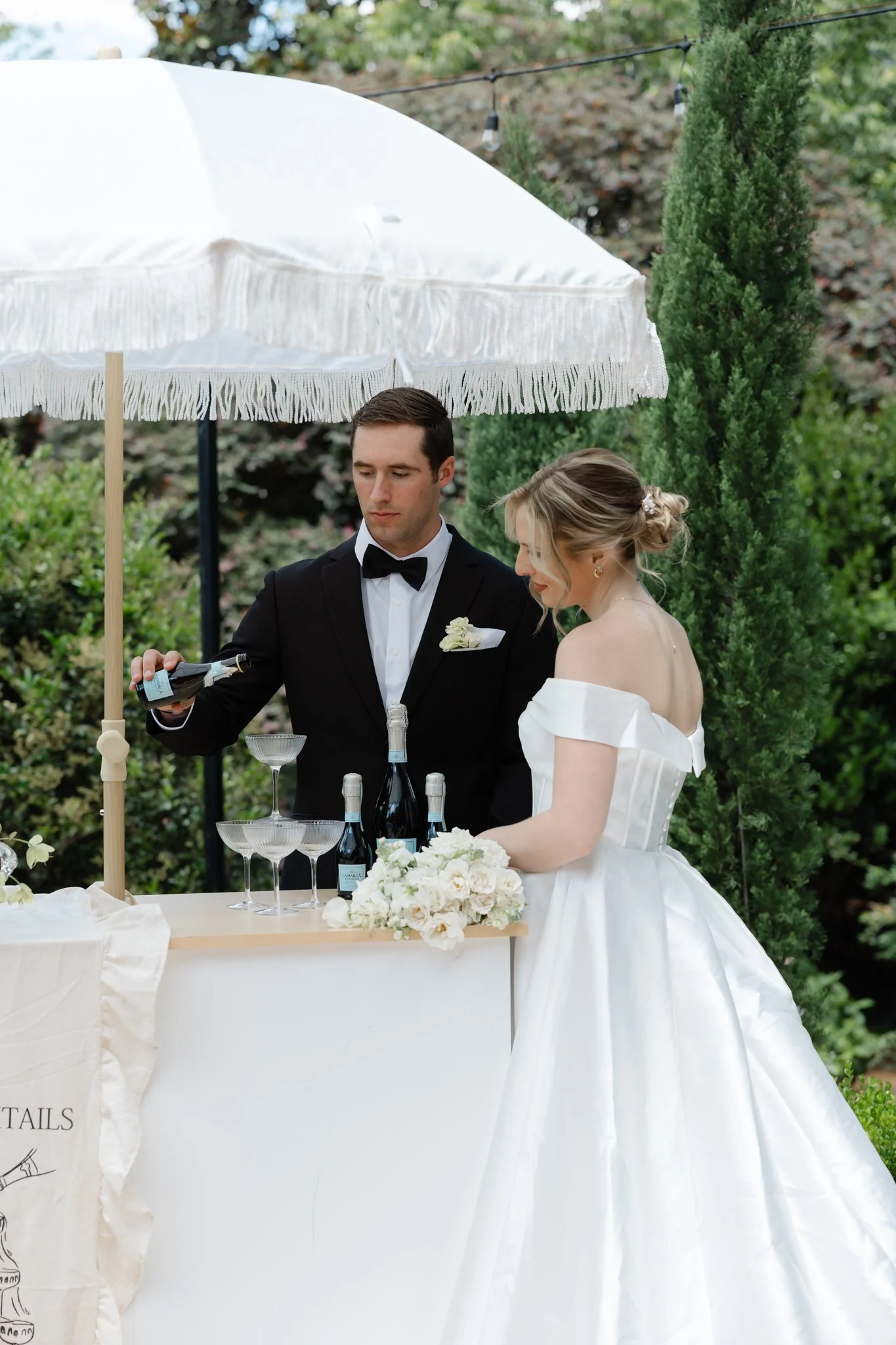 Elegant beverage cart with champagne and mocktail service in Raleigh, North Carolina