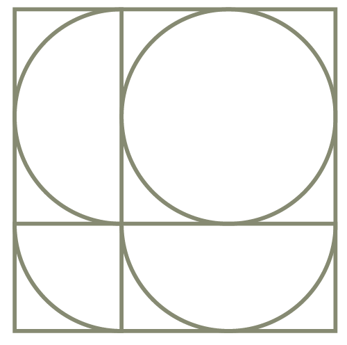 Geometric drawing of an outline square with sections divided by vertical, horizontal, and diagonal lines.