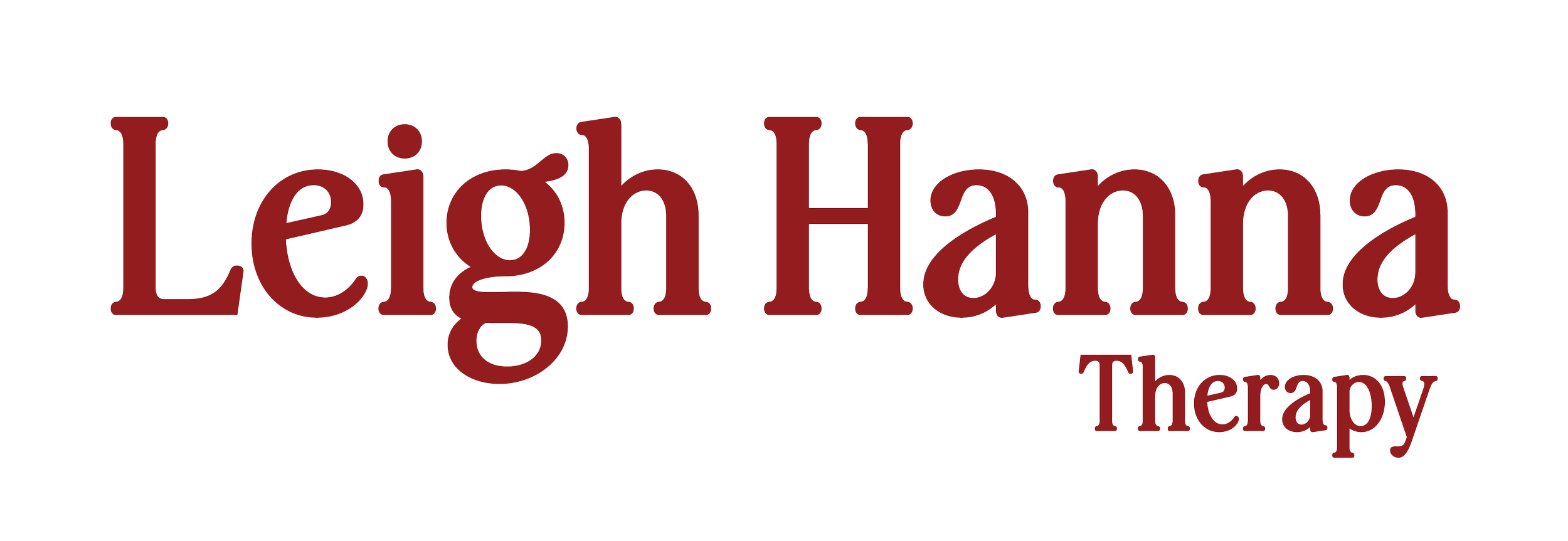 Logo for Leigh Hamma Therapy with the text 'Leigh Hanna' in large maroon letters and 'Therapy' in smaller maroon letters underneath.