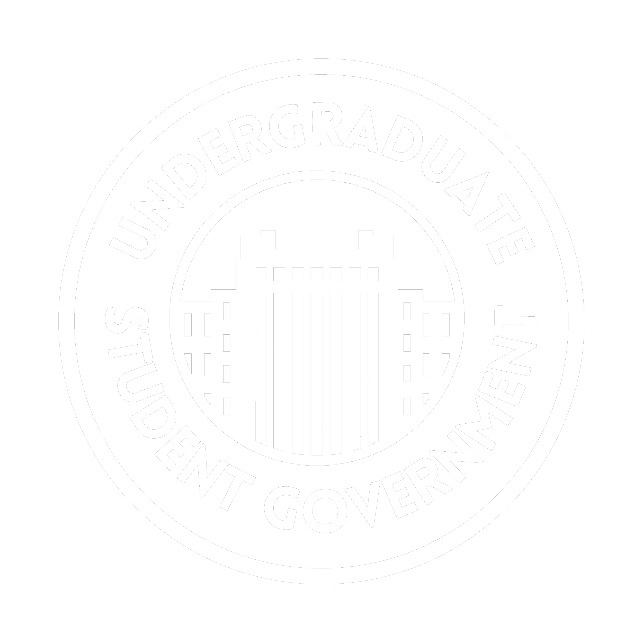 Black circular seal with white text and design. The text reads 'UNDERGRADUATE STUDENT GOVERNMENT' in a circular pattern around a central design of a torch with a star above it.