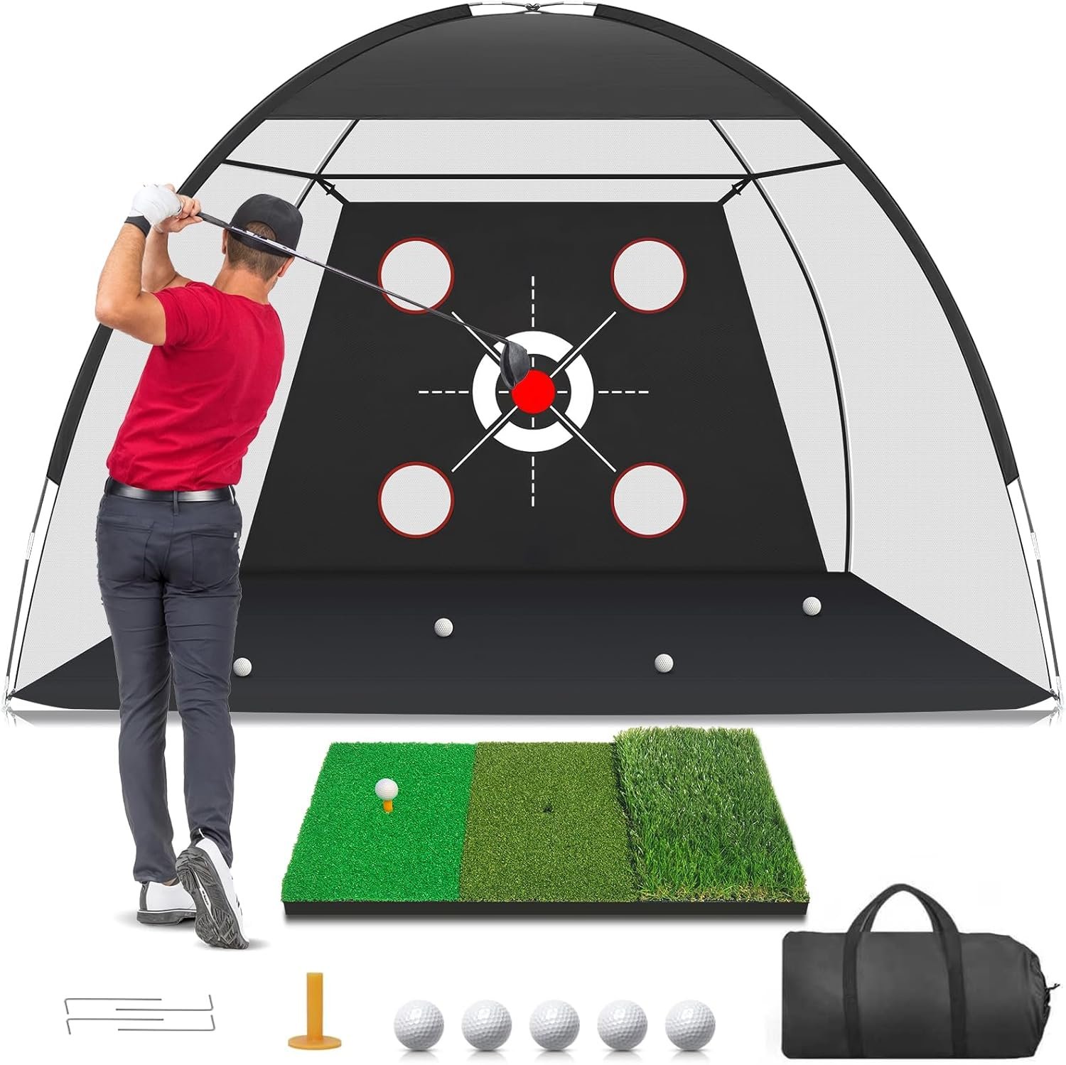 Golf Net, 10x7FT with Golf Practice Mat