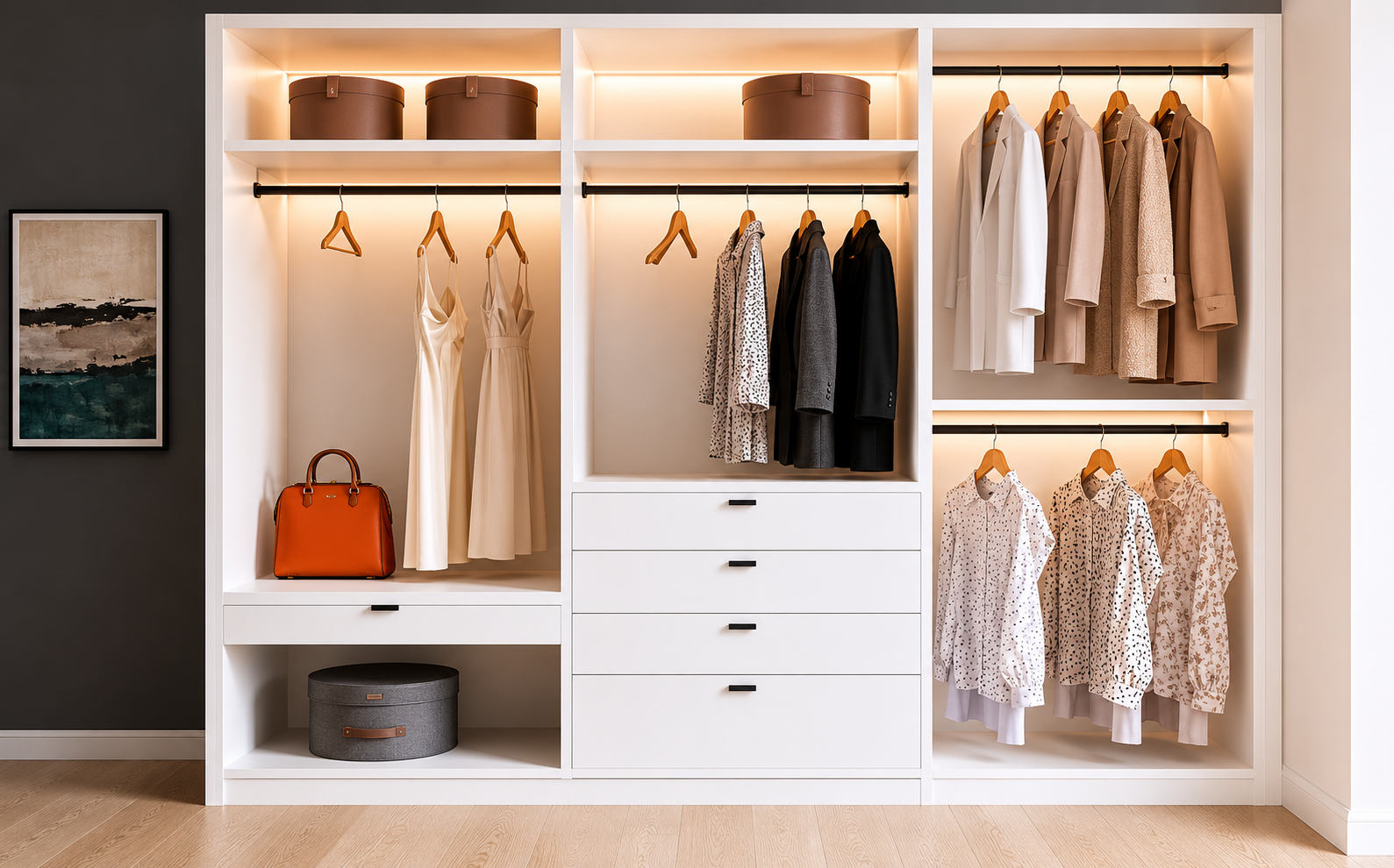 Custom closet design with open wardrobe and storage — York Region