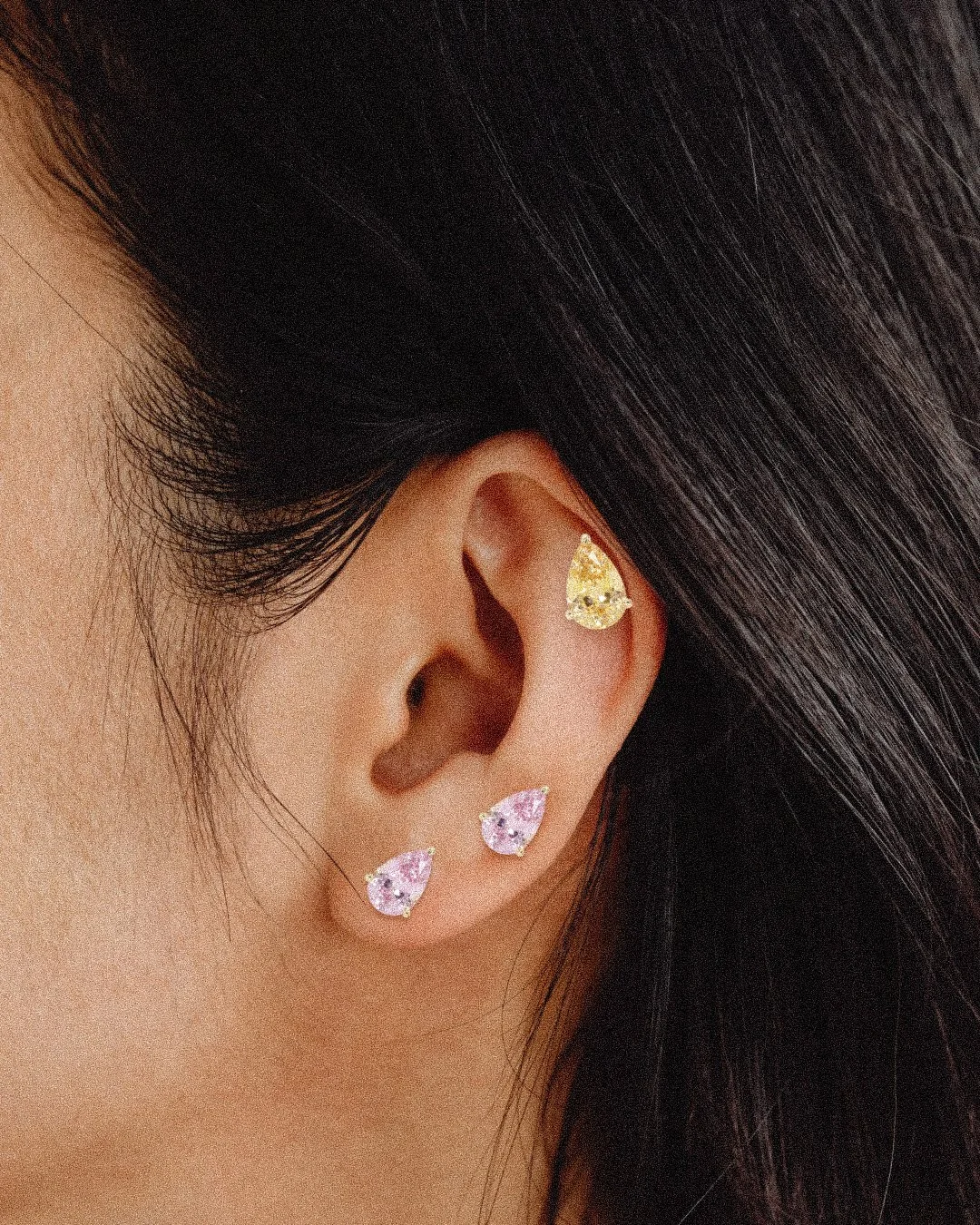 Yellow, blue and pink sapphire earrings in 14k gold