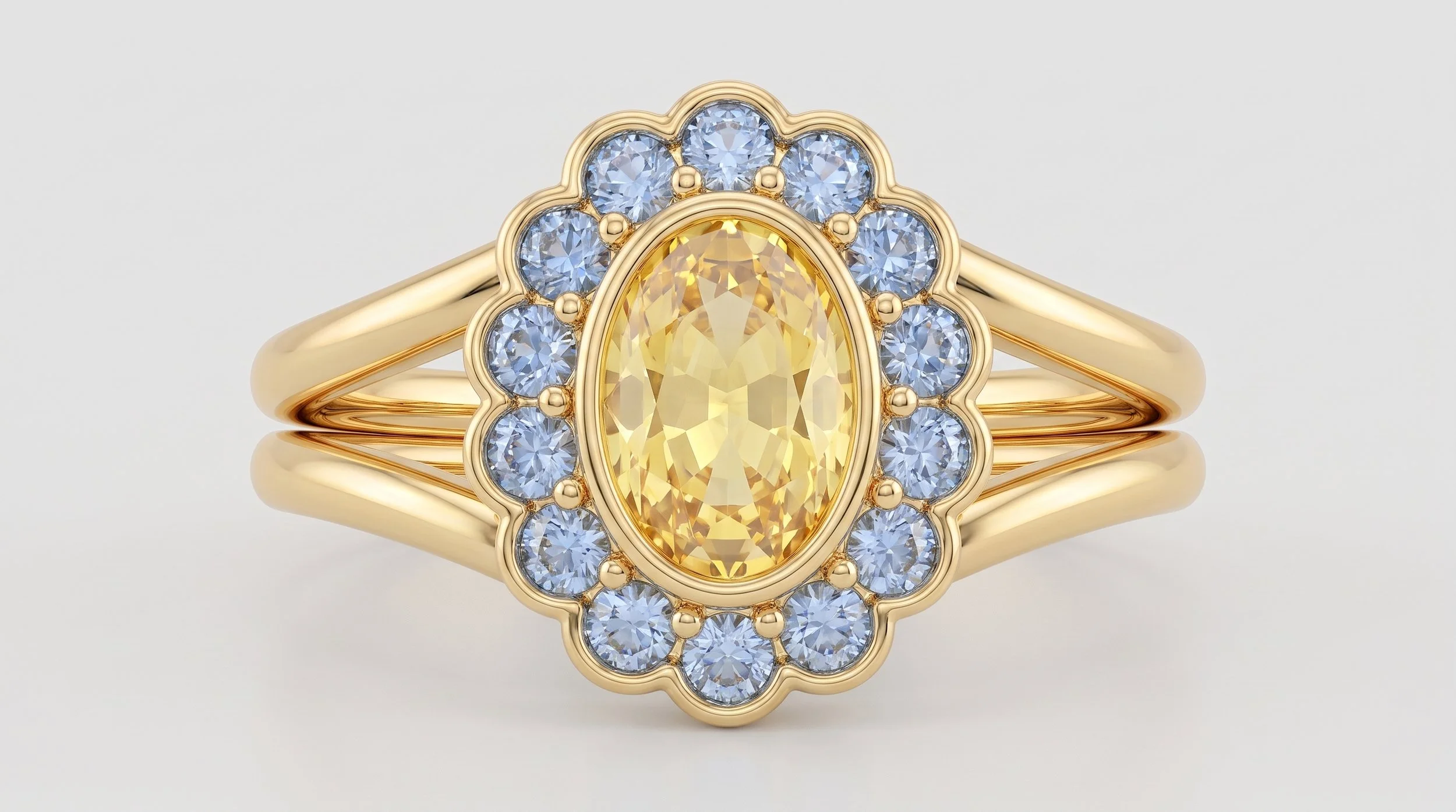 Signet ring in yellow & blue sapphire & 18k solid gold