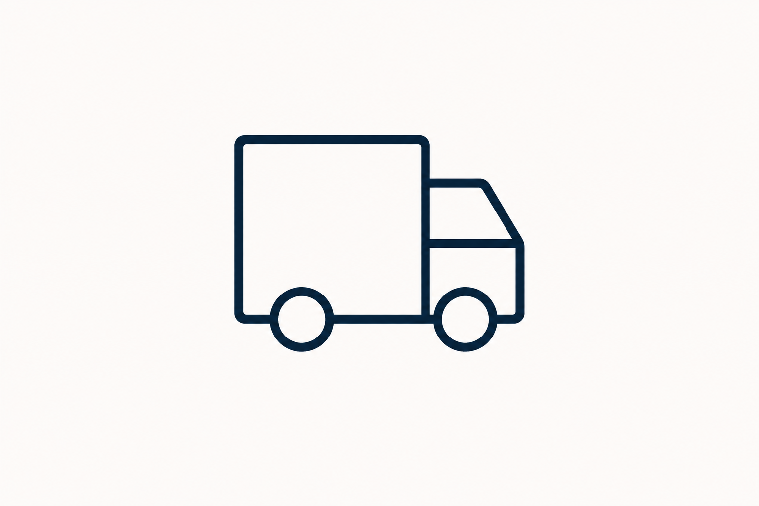 Minimalist line drawing of a delivery truck on a white background.