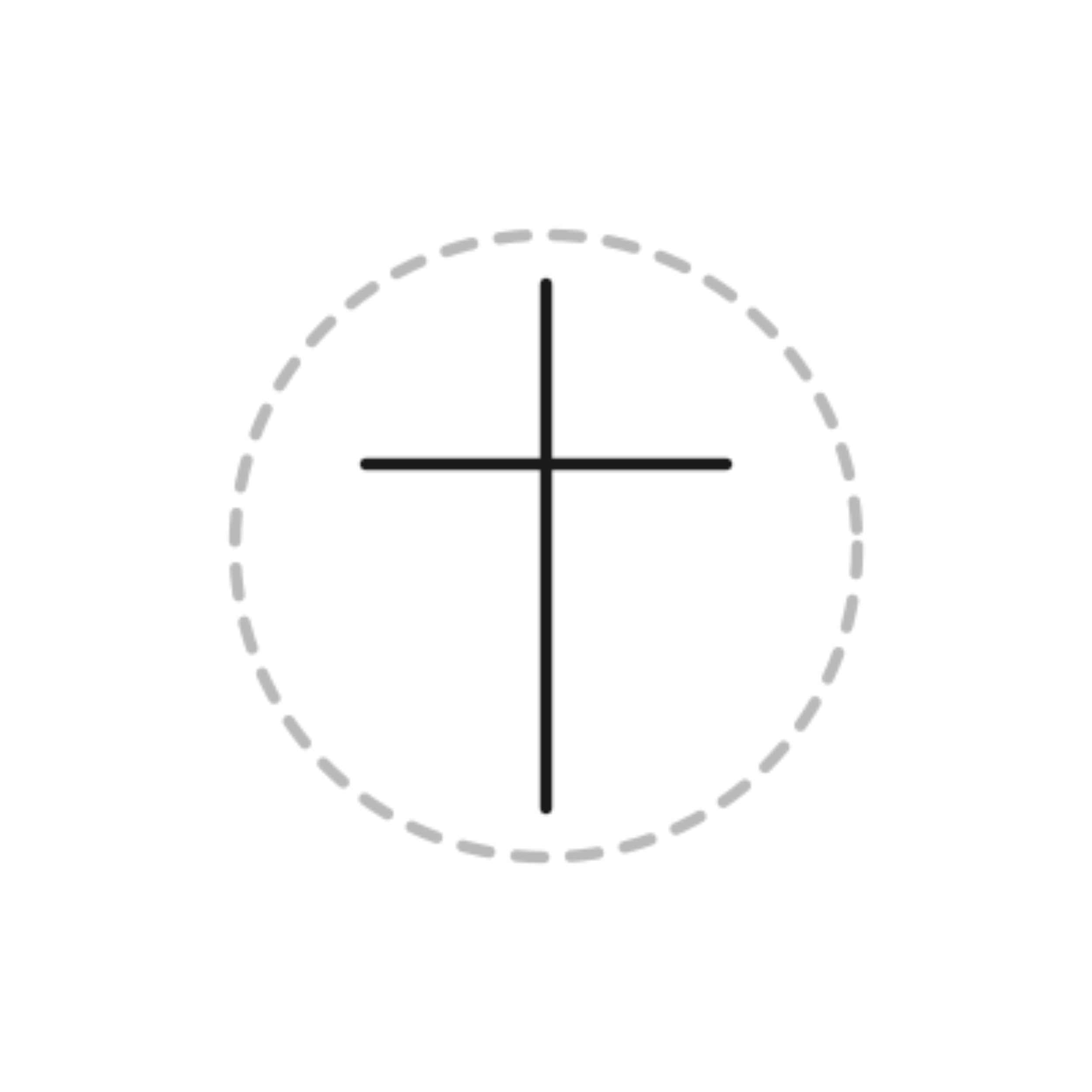 A black cross surrounded by a circle of dots.