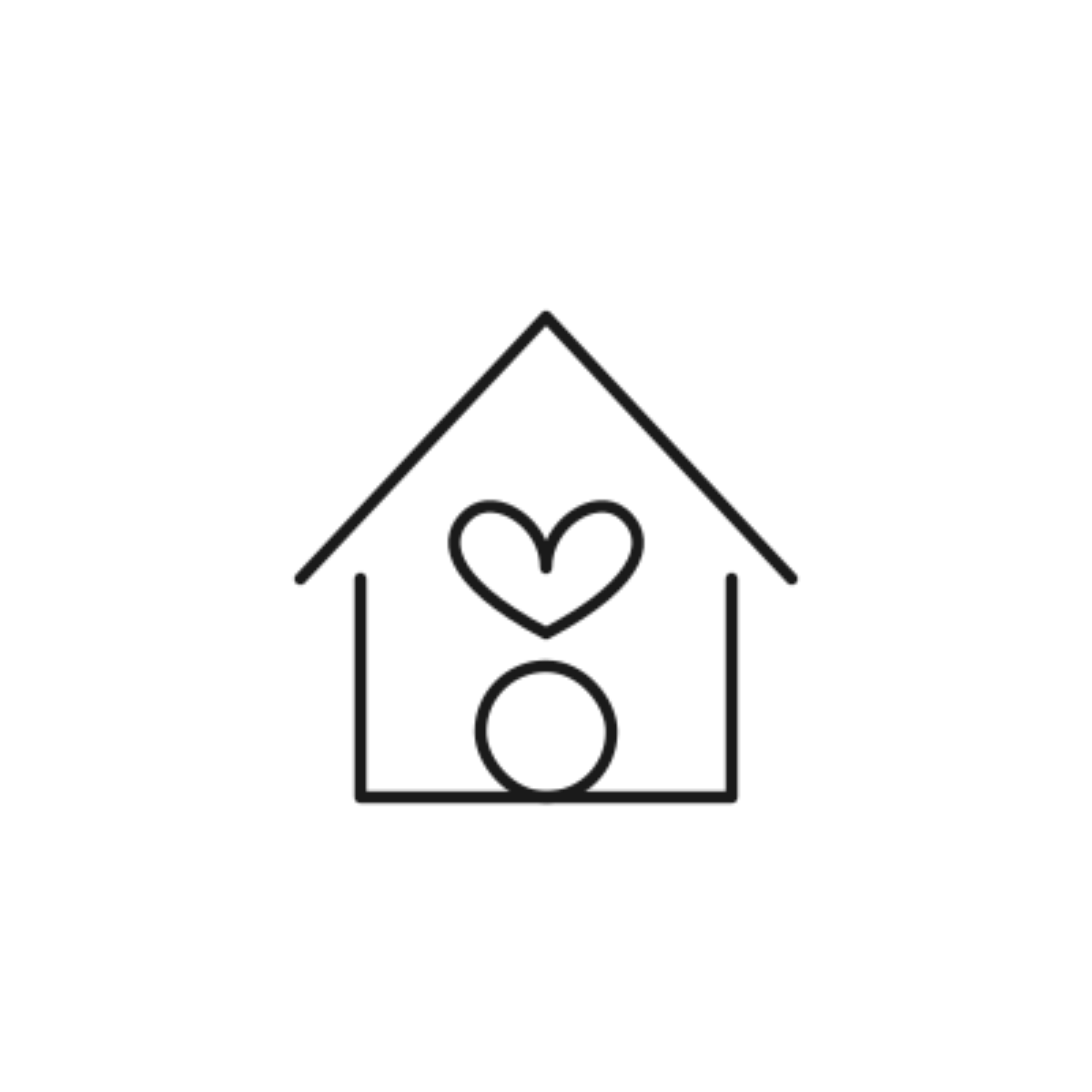 A small house with a heart on the inside.