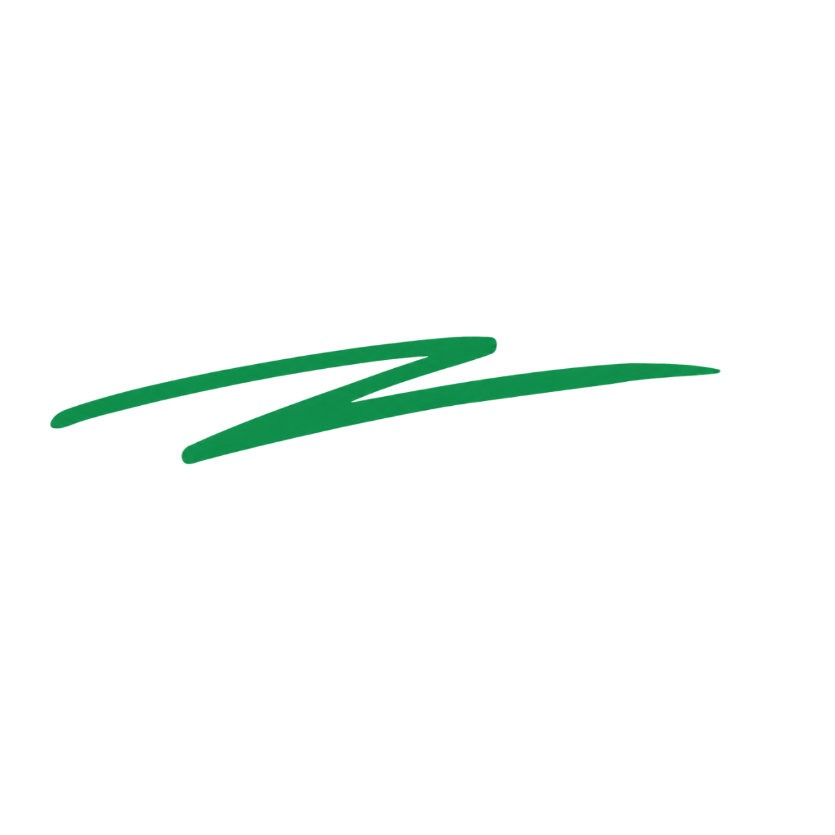 Green stylized swooshing symbol on a black background.