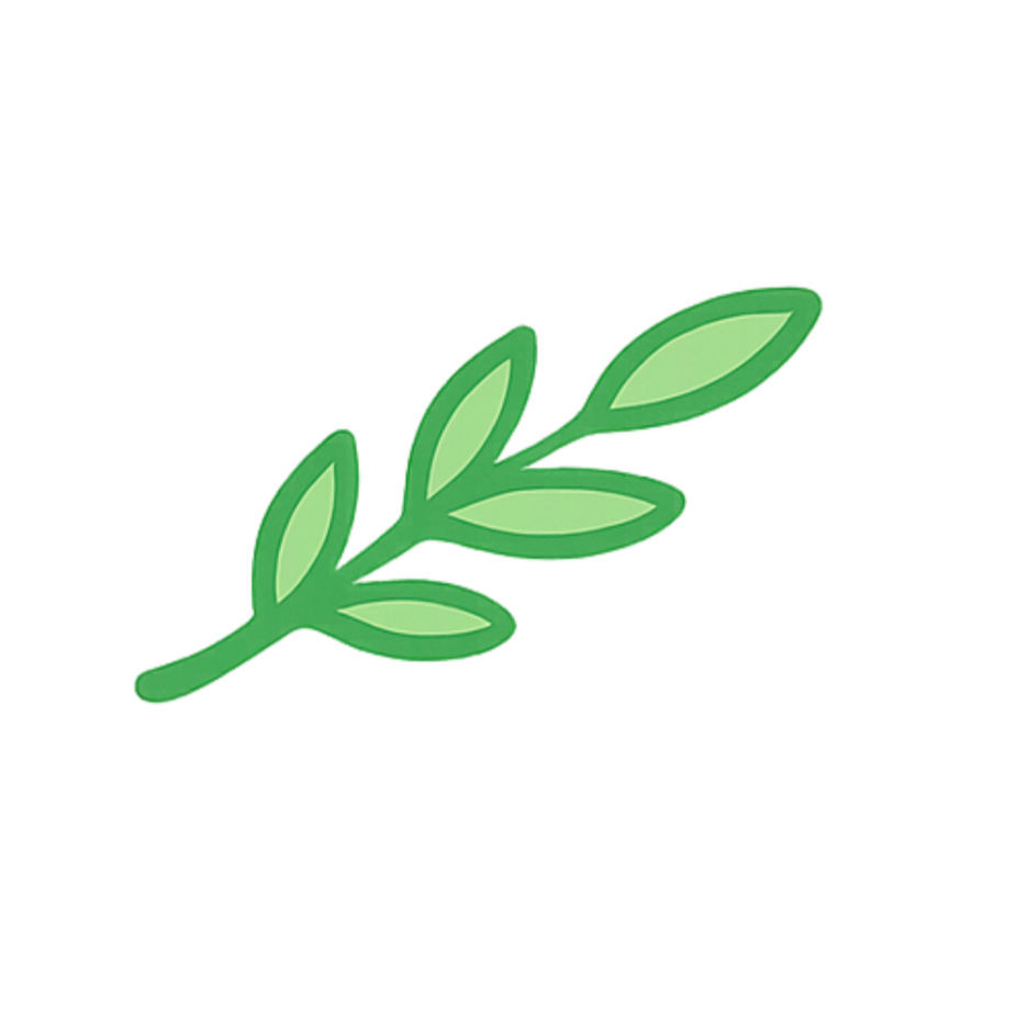 A green cartoon wheat stalk with multiple smaller leaves on a stem.