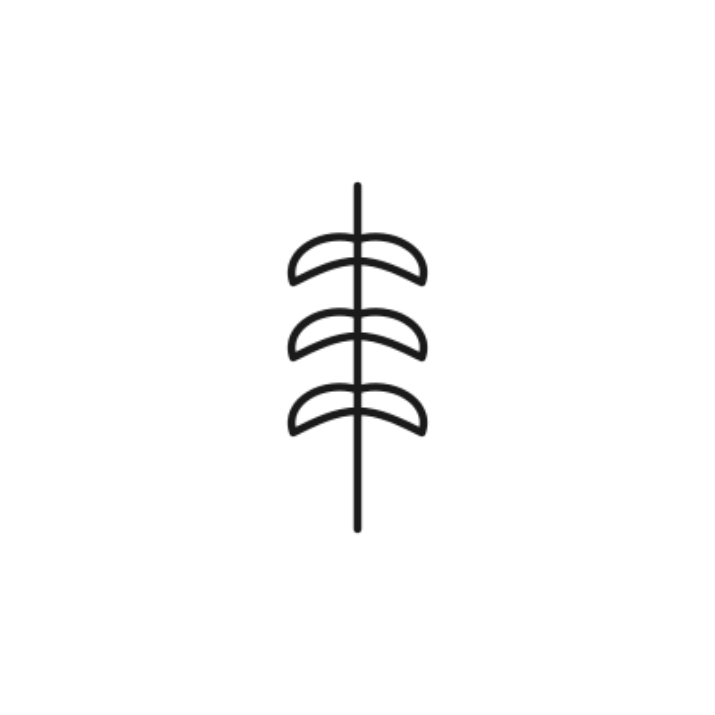A black and white line drawing that looks like leaves coming off if it representing craftsmanship.