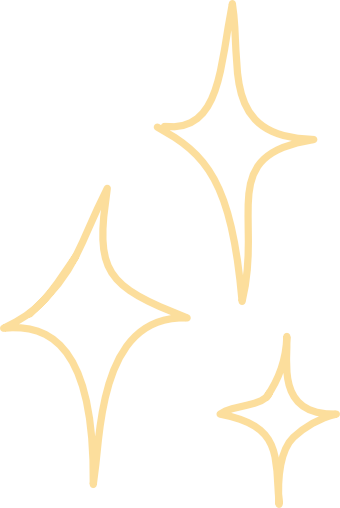 Three yellow sparkling star shapes in a triangle formation.