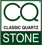Logo for Classic Quartz Stone with the initials 'CQ' in large green letters and the words 'Classic Quartz' and 'Stone' underneath.