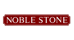 Noble Stone logo with red background and white text
