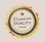 Gold and black badge with red star, labeled 'Premium Quality Guaranteed'.