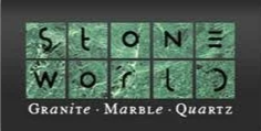 Label showing stones, words 'granite', 'marble', 'quartz' on a textured background.