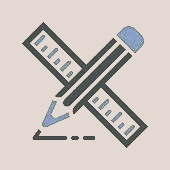 A pencil and a ruler crossed over each other, with a dotted line indicating measurement or drawing.
