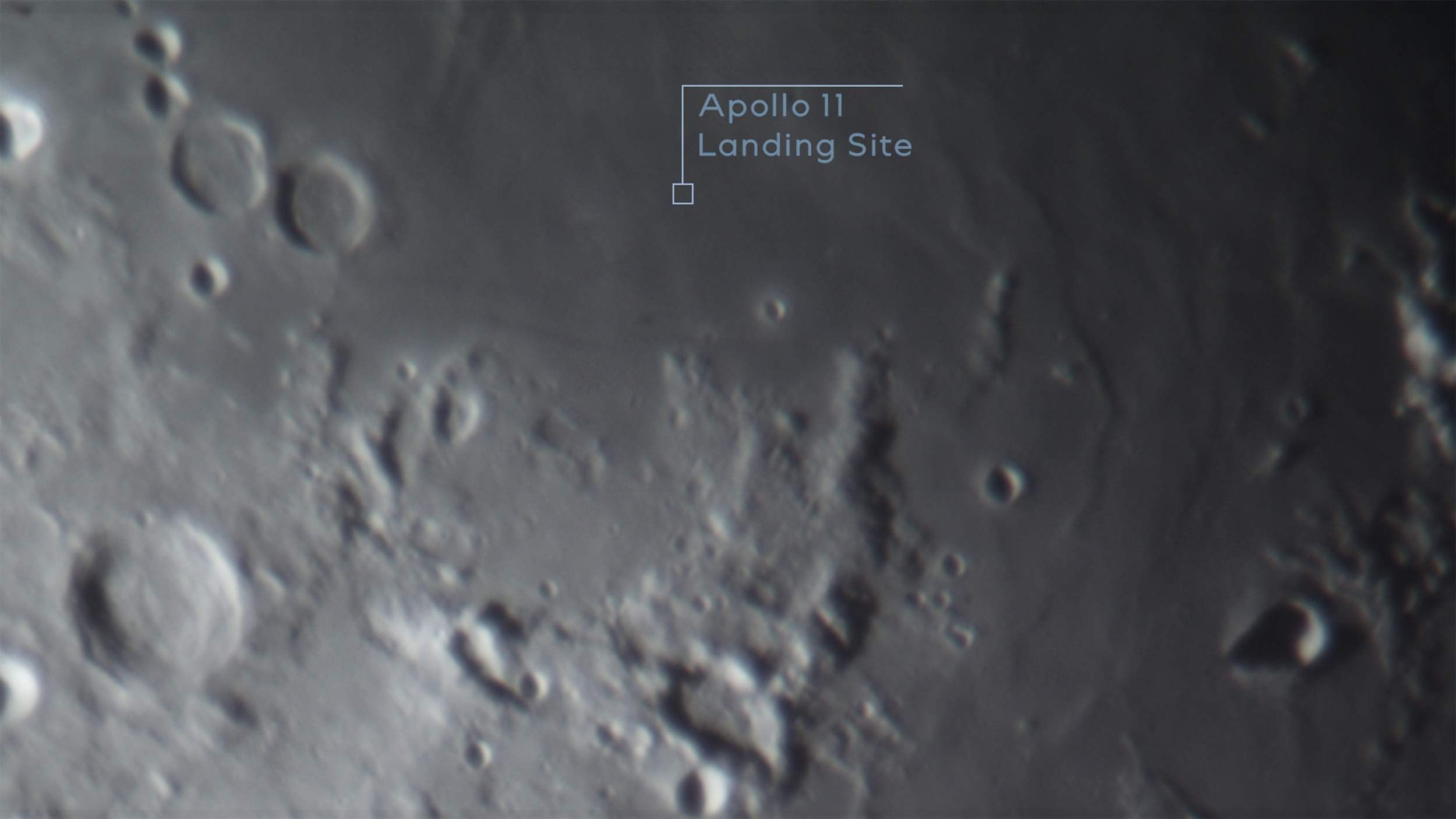 A telescope image capturing the Apollo 11 landing site