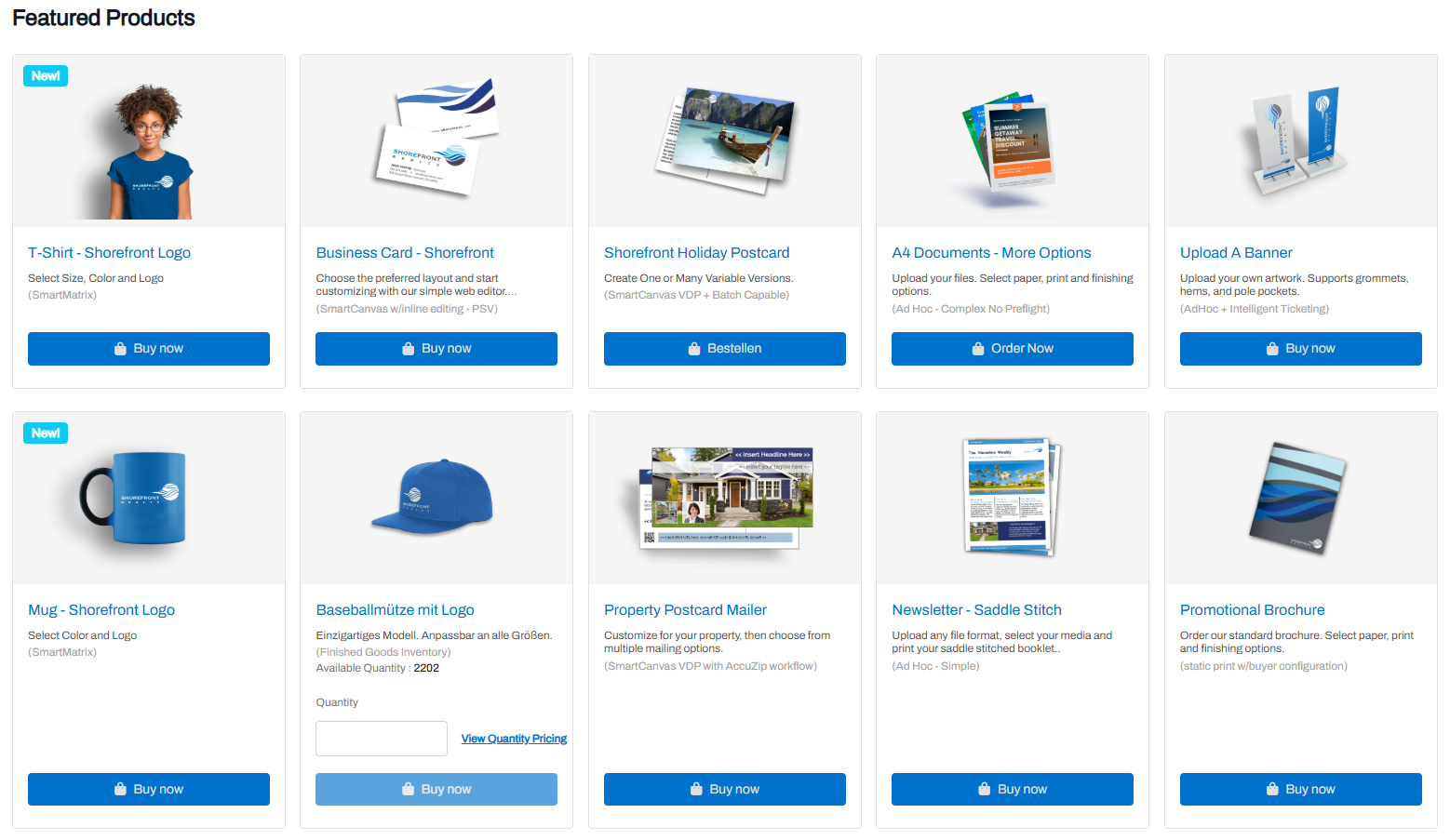 A screenshot of MarketDirect StoreFront feature products section