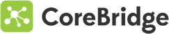 CoreBridge logo with green and black design