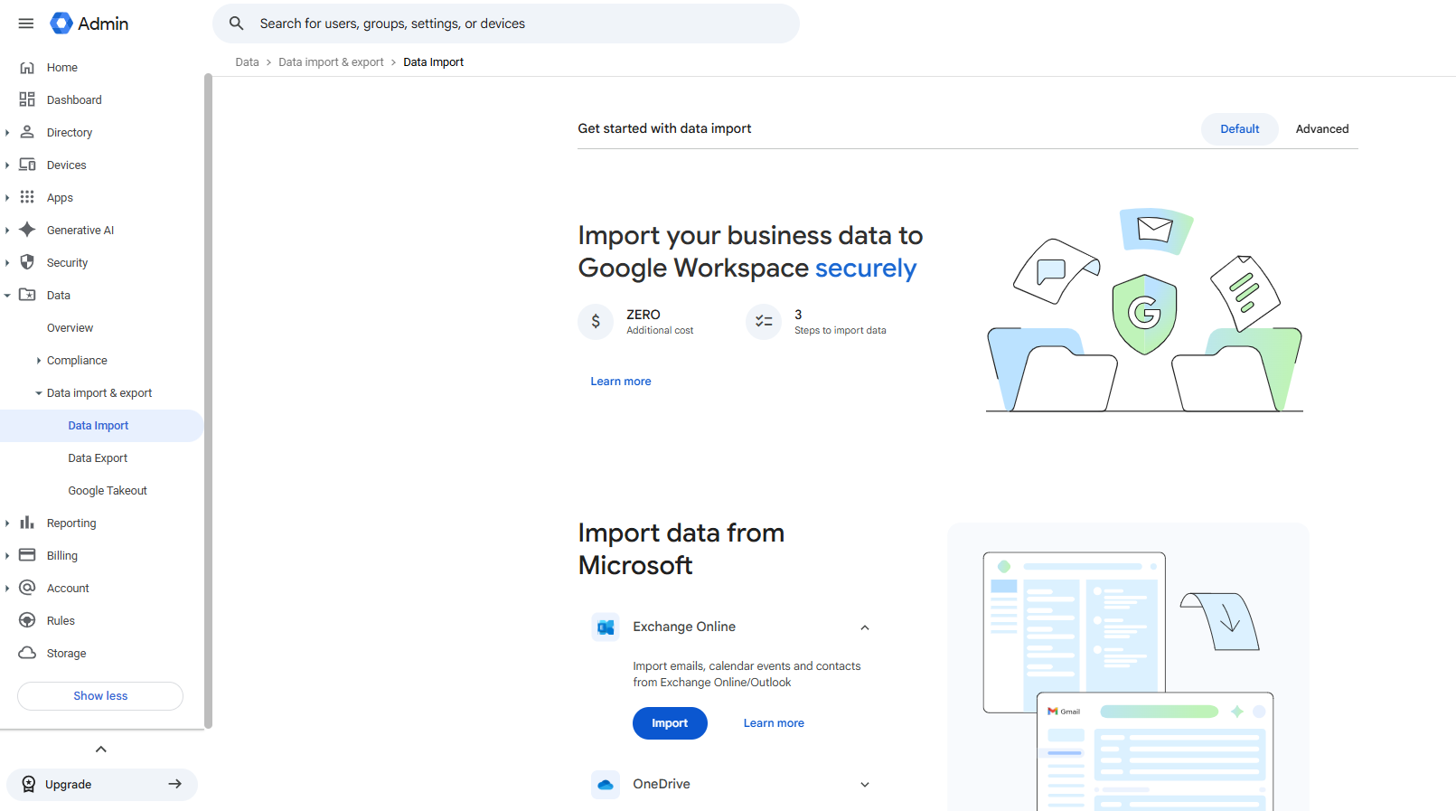 Google Workspace Data Migration dashboard