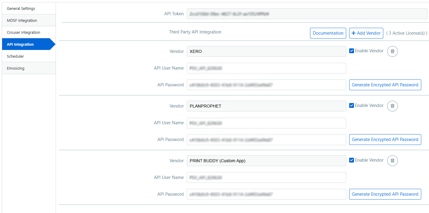 PrintSmith API credentials page