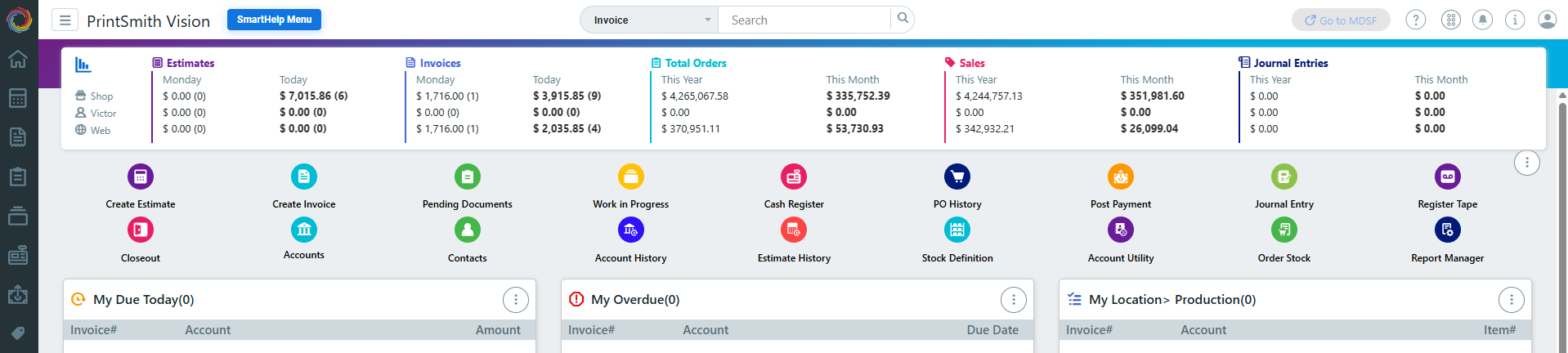 PrintSmith Vision Quick Access Dashboard