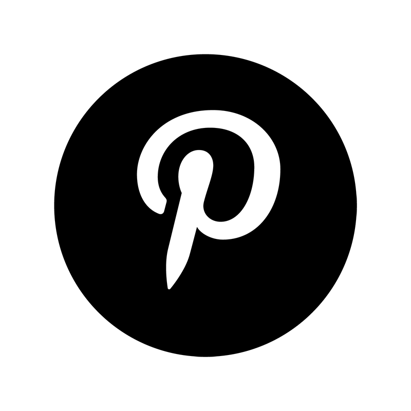Pinterest logo with a stylized white 'P' on a black background.