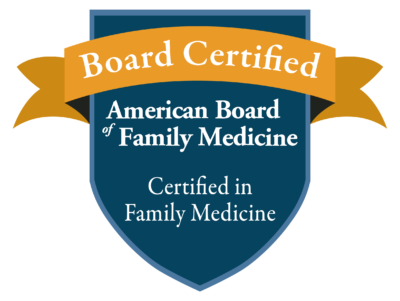 Graphic indicating certification in the practice of family medicine by the American Board of Family Medicine.