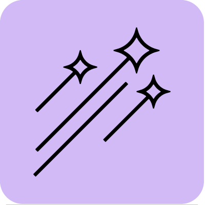 Three shooting stars with trails on a purple background.