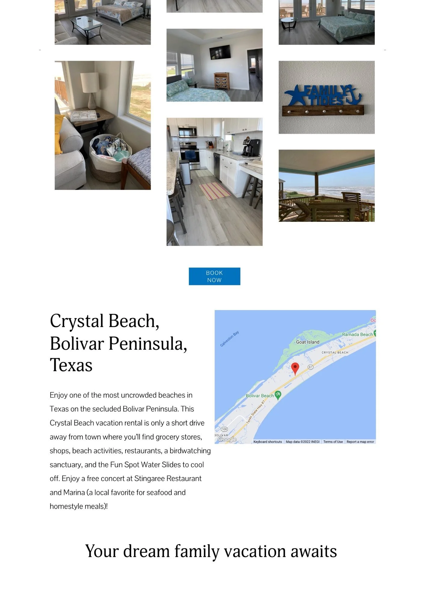 Sleek custom landing page for realtor’s Airbnb family beach vacation rental property