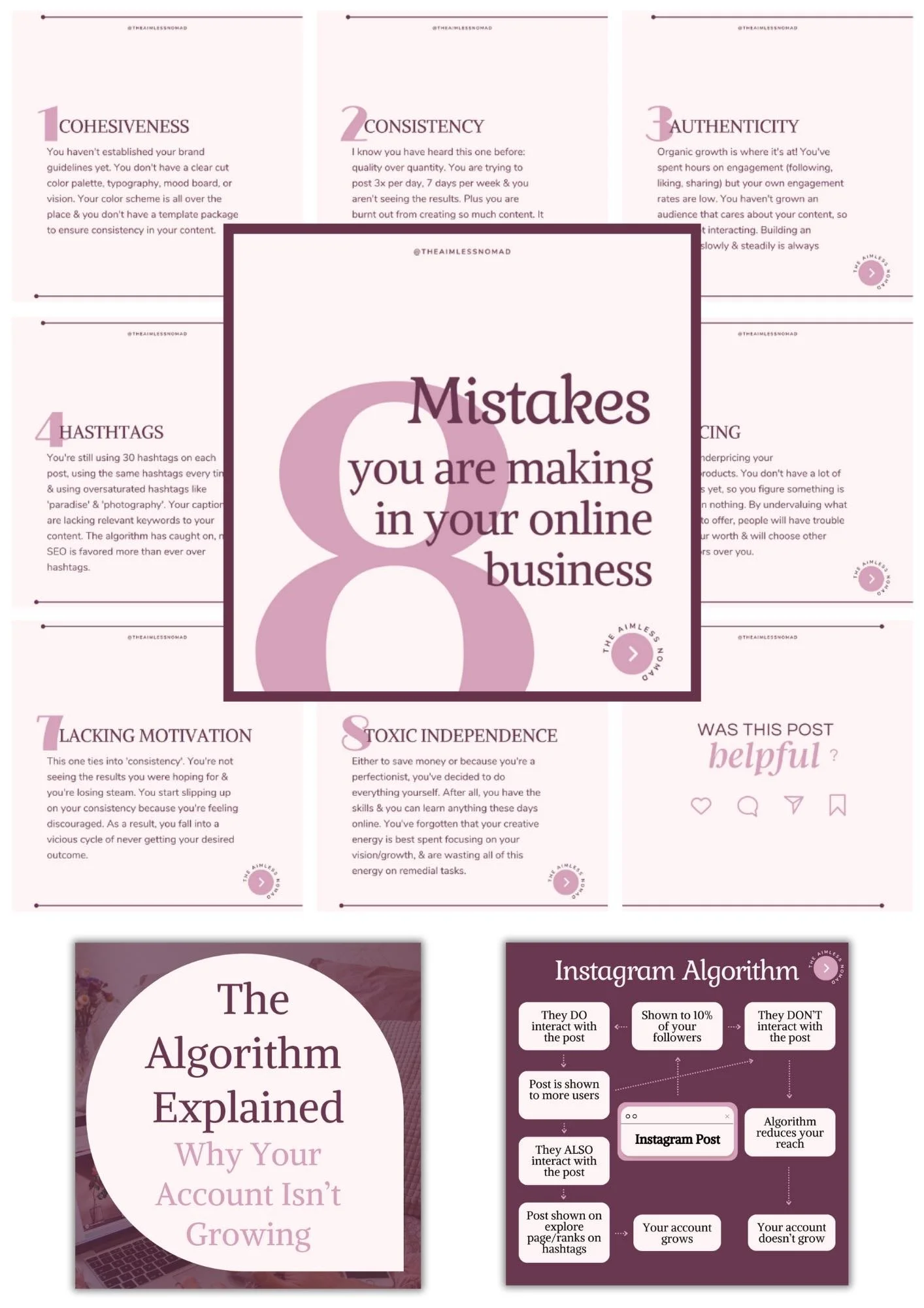 Custom pink and feminine Instagram carousel infographics designed for digital nomad travel blogger