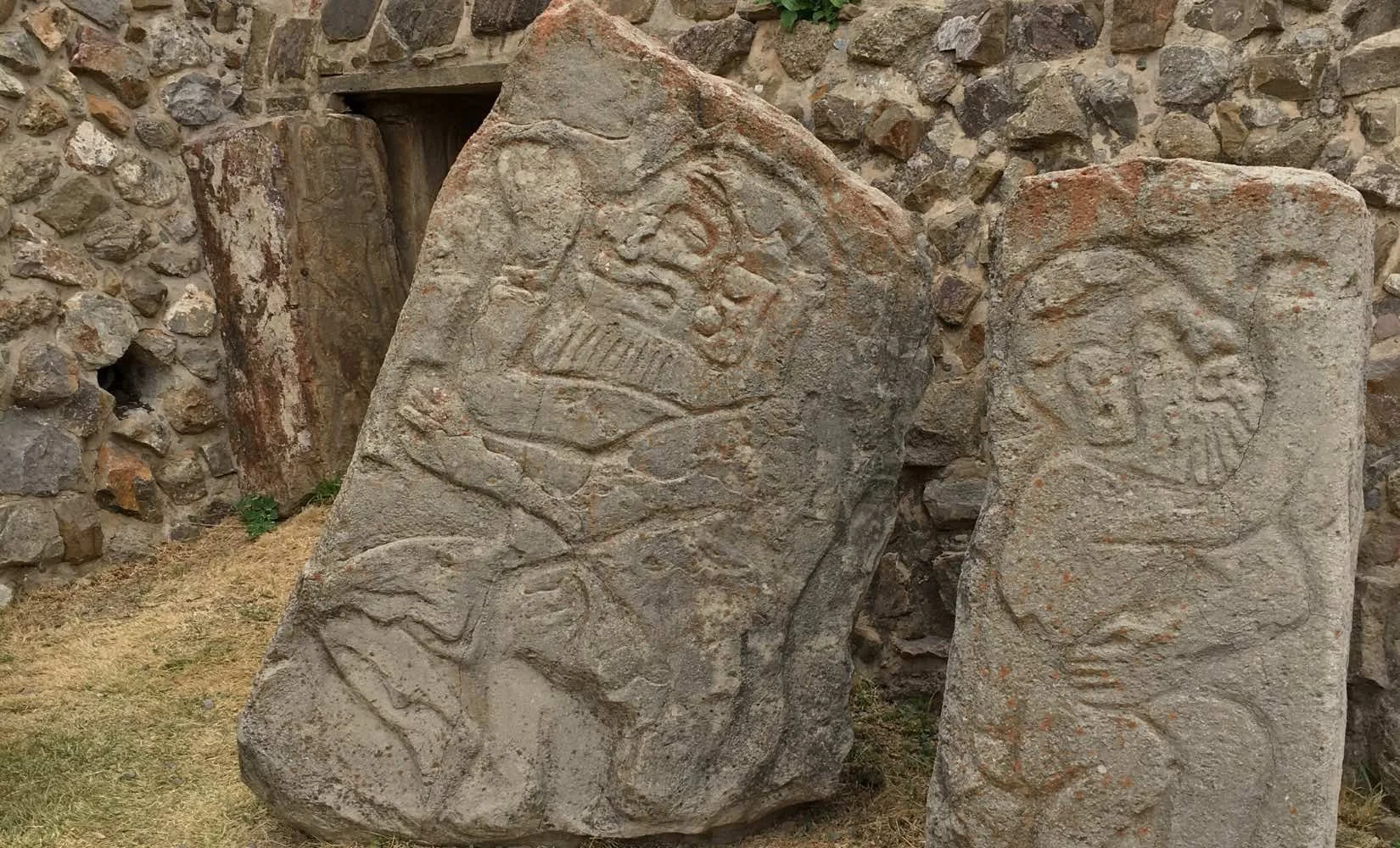 2 Ancient Hieroglyph Stone Carvings at Monte Alban, Oaxaca Mexico