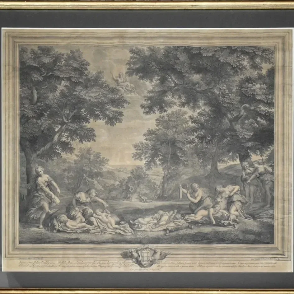 Étienne Baudet after Francesco Albani (1578-1660), Diana’s Nymphs Strip Their Lovers of Weapons, Large Engraving & Etching, 30 x 27, $200 each, $500 set of 3