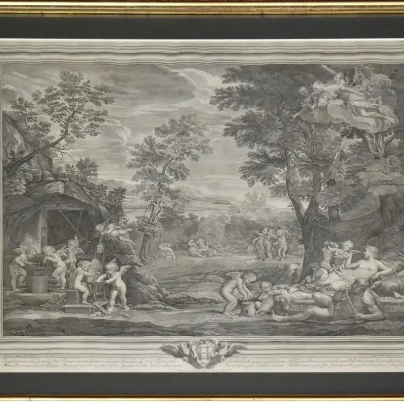 Étienne Baudet after Francesco Albani (1578-1660), Loves Make Weapons Under the Guidance of Venus, Large Engraving & Etching, 30 x 27, $200 each, $500 set of 3