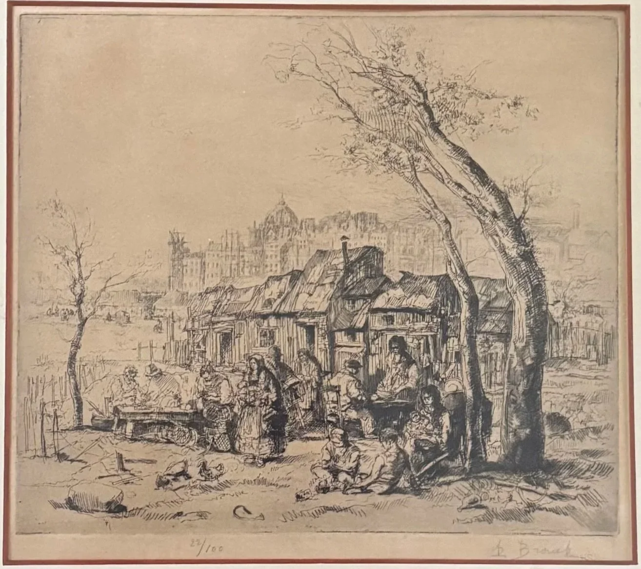 Auguste Brouet (1872-1941), Billancourt, Framed Signed Etching 22/100 Edition, $325