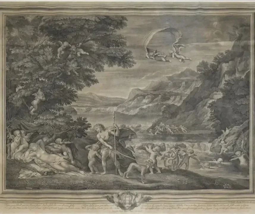 Étienne Baudet after Francesco Albani (1578-1660), Venus and Adonis at the Forge of Vulcan, Etching