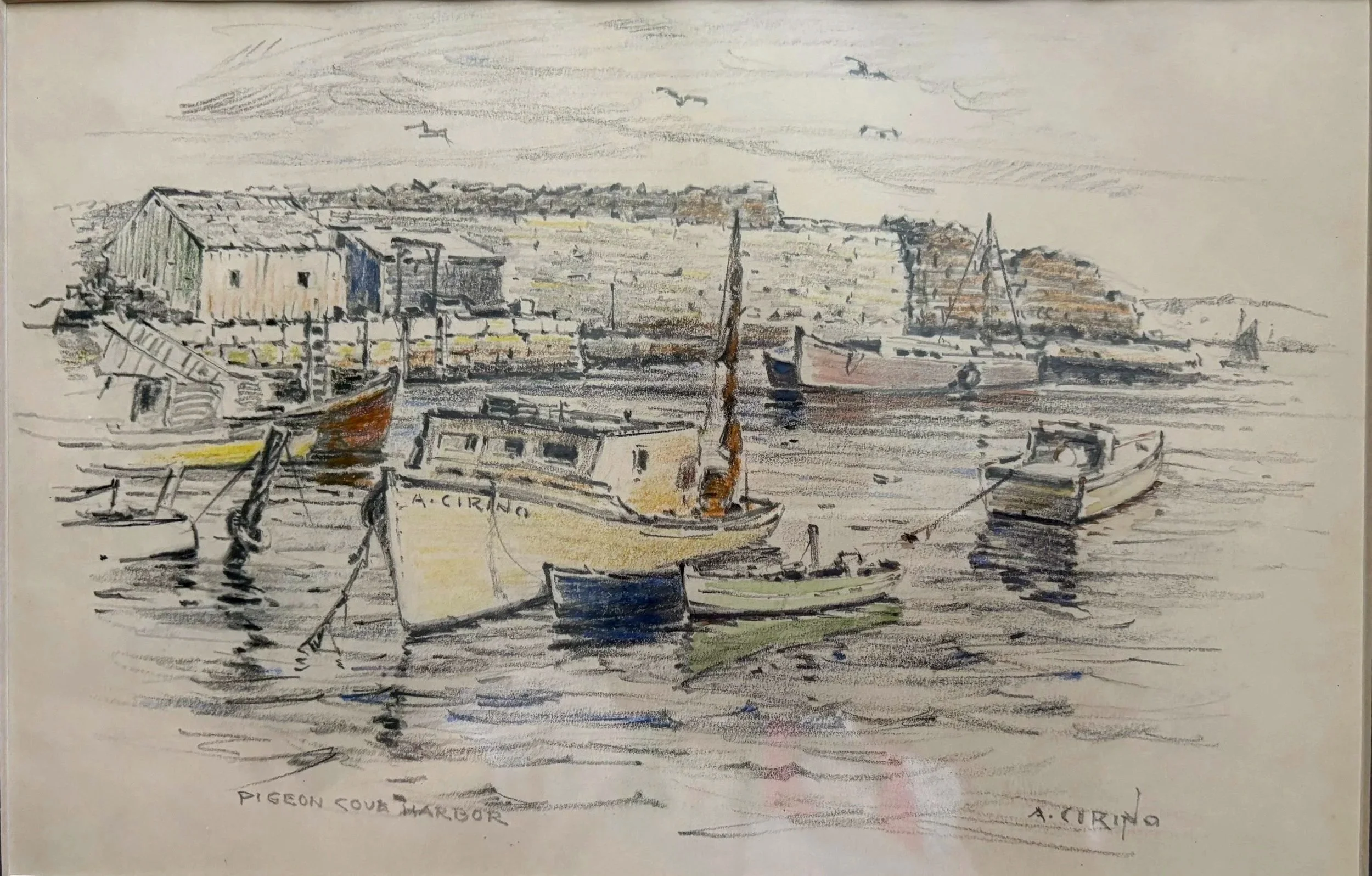 Antonio Cirino (1889-1983), Pigeon Cove Harbor, Colored Pencil