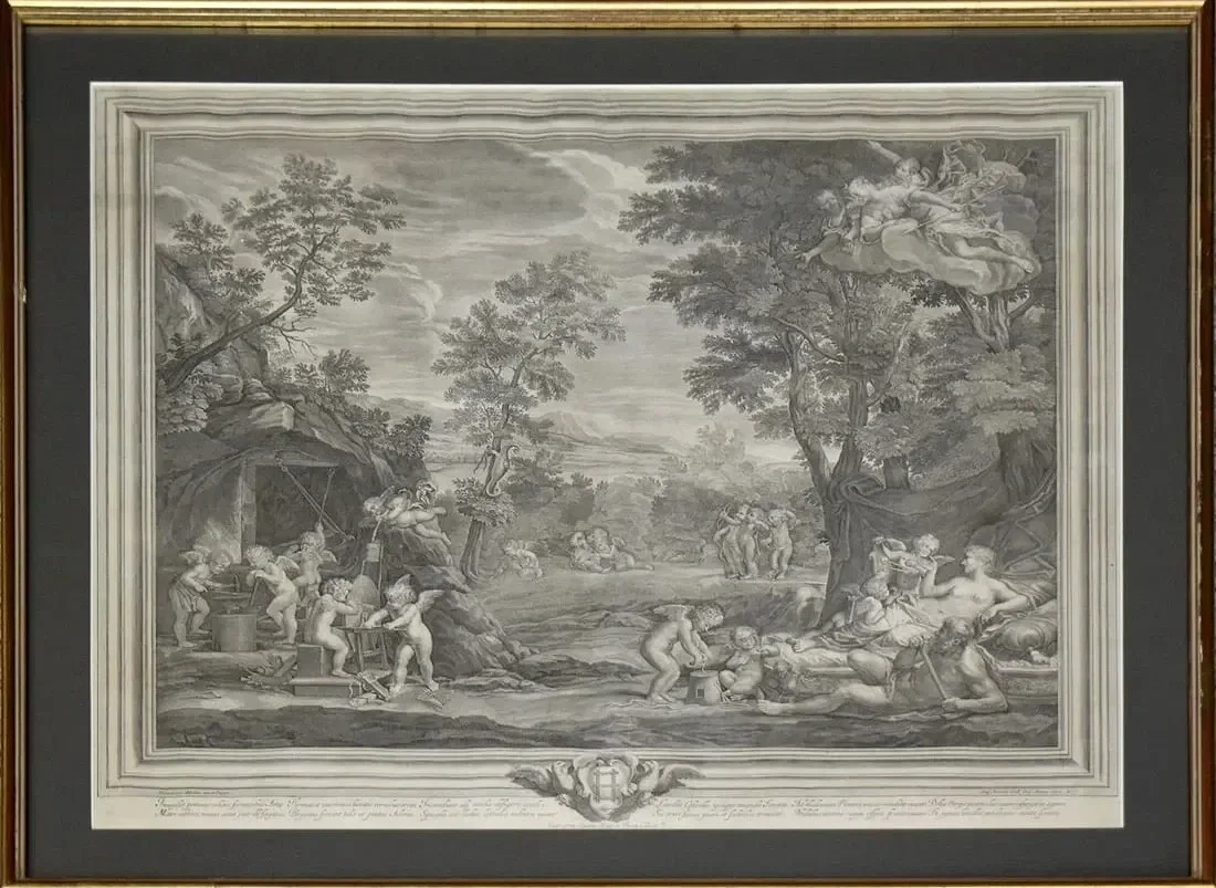 Étienne Baudet after Francesco Albani (1578-1660), Loves Make Weapons Under the Guidance of Venus, Large Engraving & Etching, 30 x 27, $250