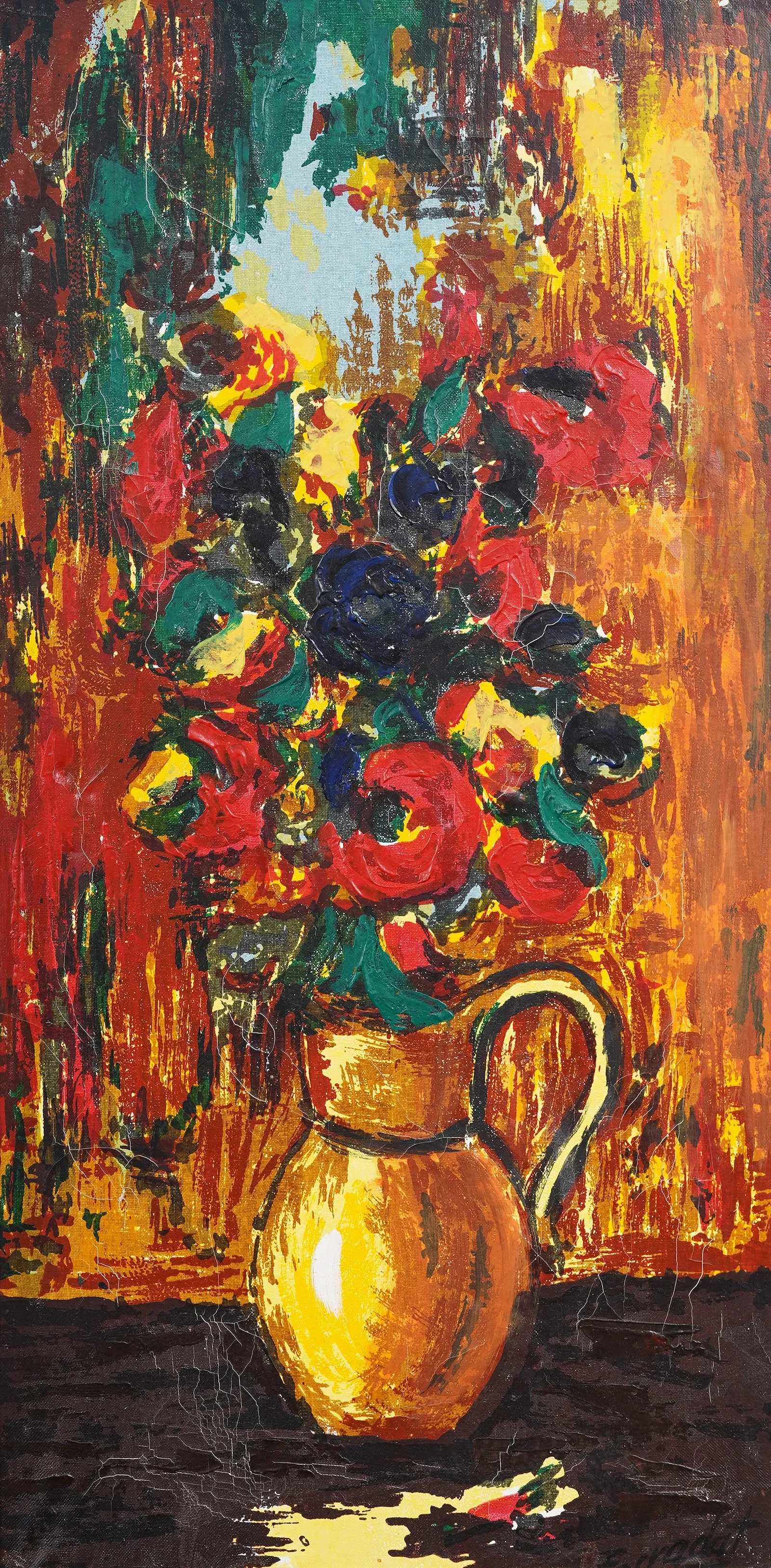 Unidentified Artist, Modernist Floral Still Life, Oil on Canvas, $395
