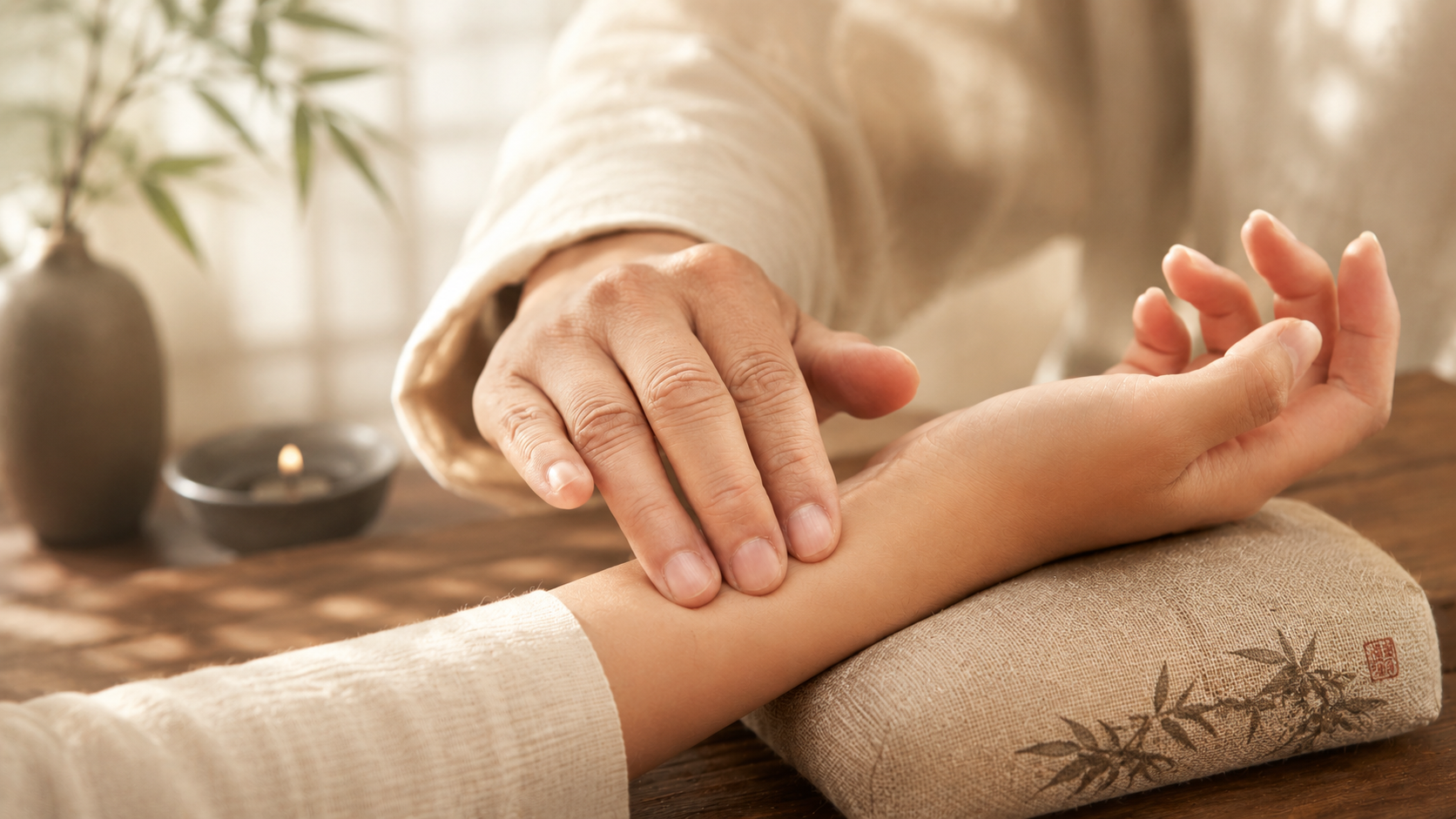 Traditional Chinese Medicine consultation including pulse diagnosis and individualized assessment.