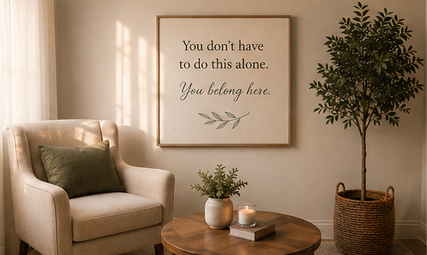 Comfortable therapy office at The Belonging Practice providing trauma therapy, anxiety counseling, and EMDR therapy in Illinois..
