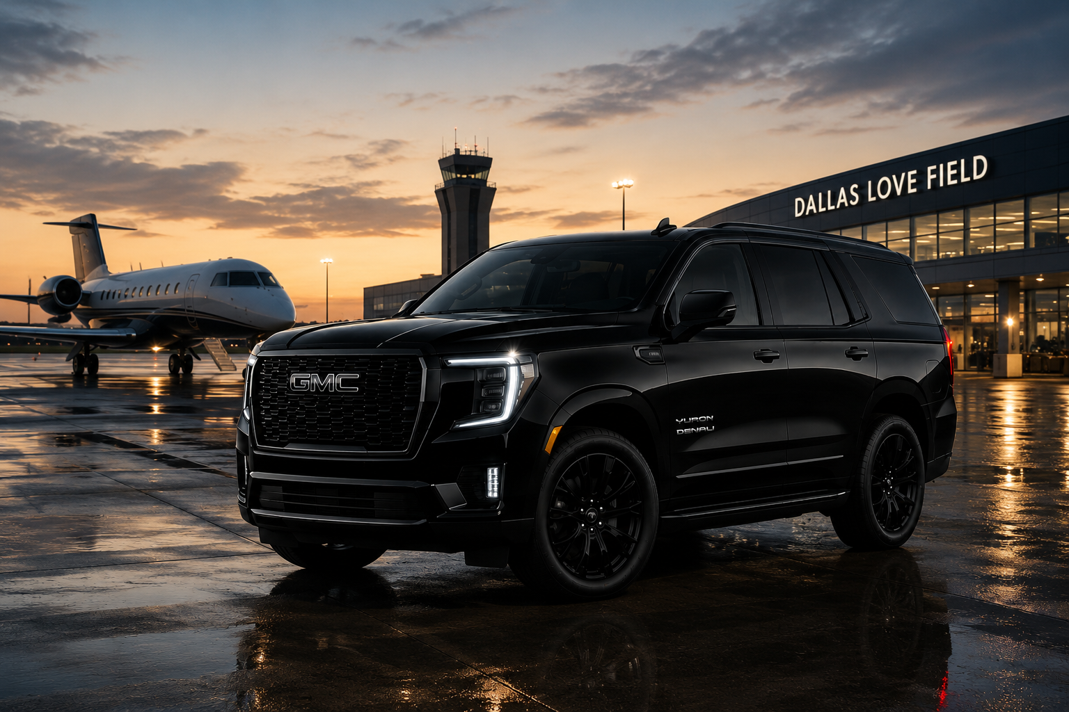 Black Luxury GMC SUV at the airport